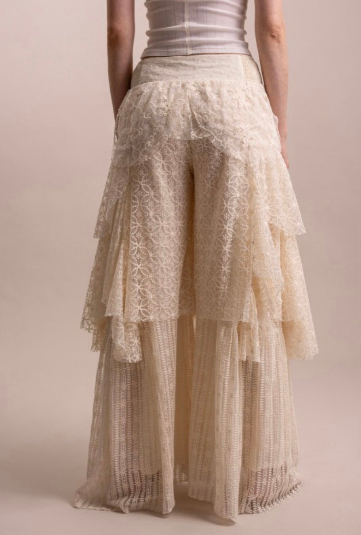 Blue Velvet Cascading Lace Ruffle Pants
