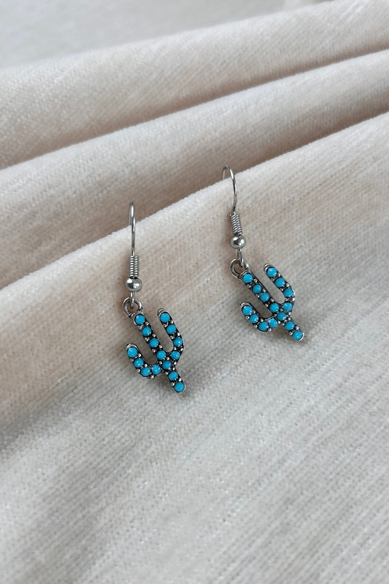 Turquoise Cactus Drop Earrings - Bohemian Desert Style 🌵