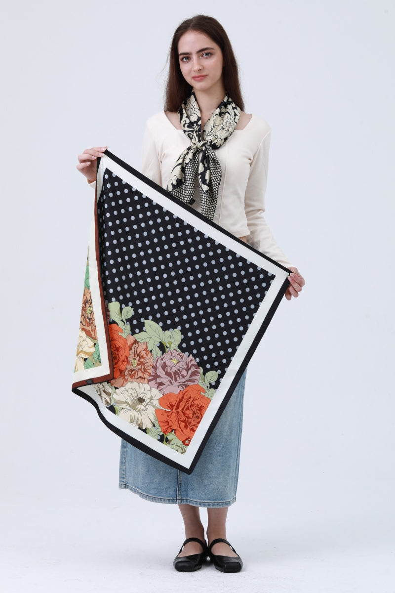 Polka Dot & Floral Reversible Bandana - Two-Way Silky Scarf 🌸🧣 Leto Collection