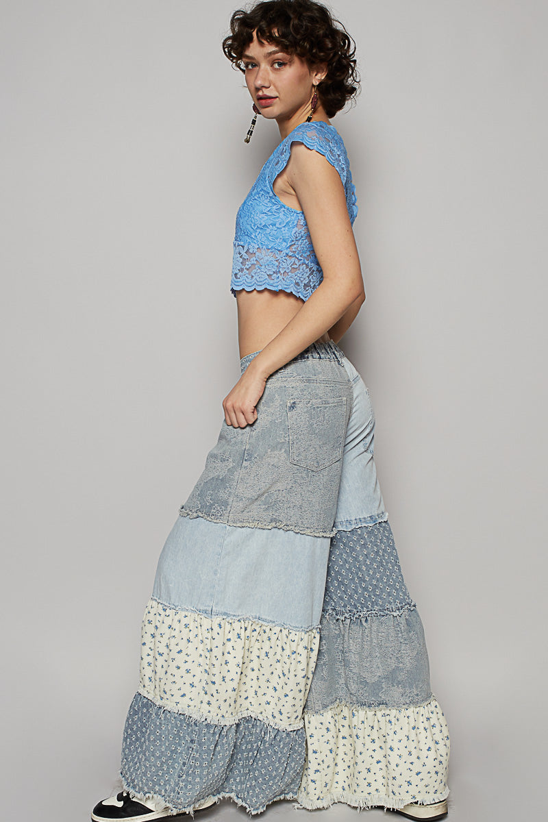 POL Denim Panel Patchwork Pants