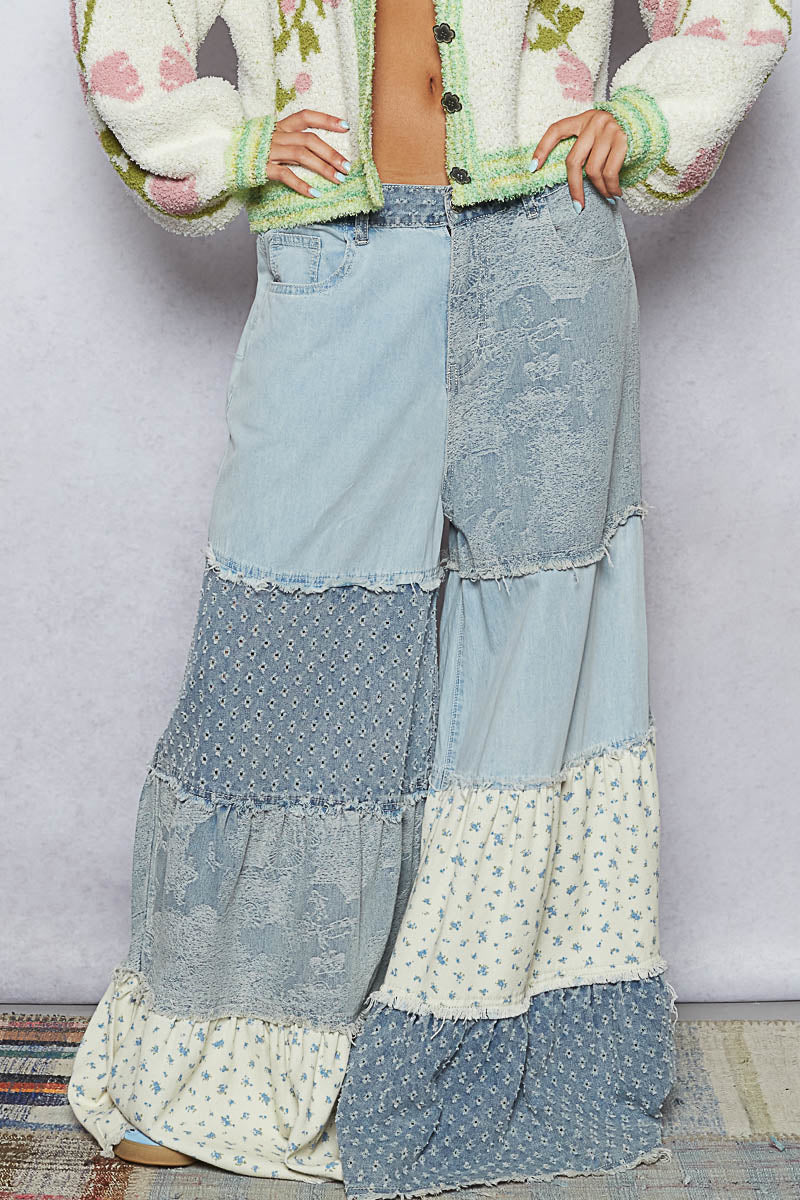 POL Denim Panel Patchwork Pants