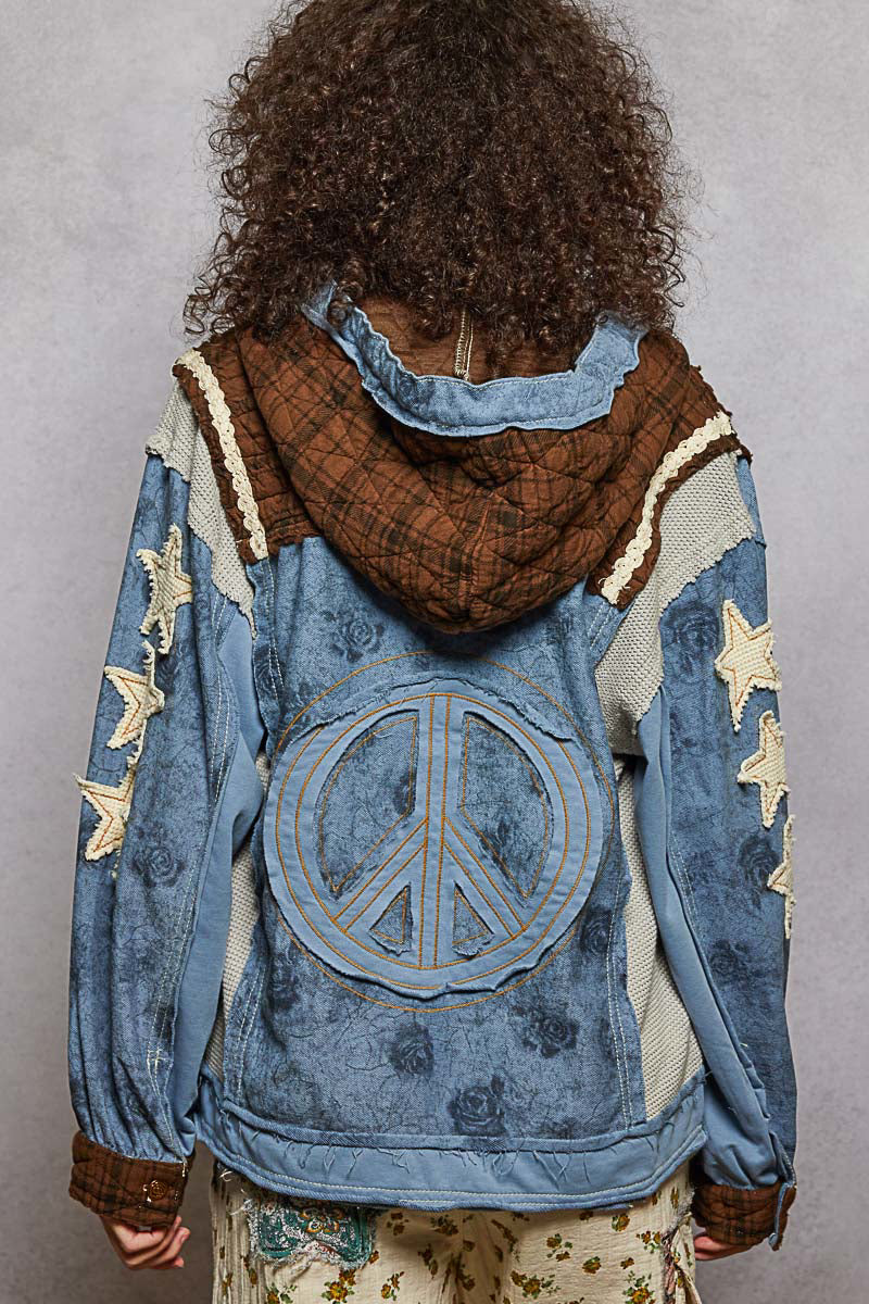 POL Peace and Stars Patchwork boho jacket