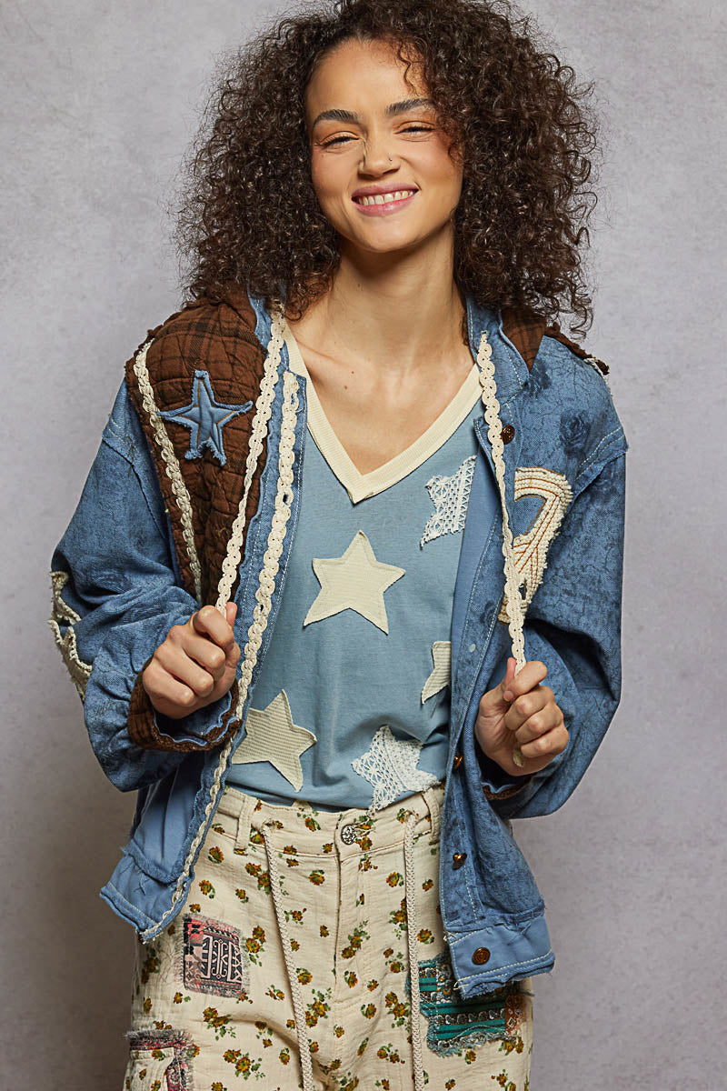 POL Peace and Stars Patchwork boho jacket