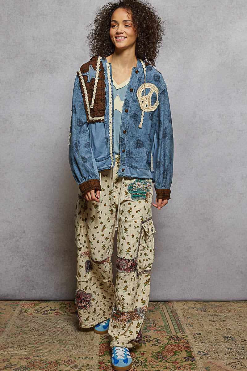 POL Peace and Stars Patchwork boho jacket