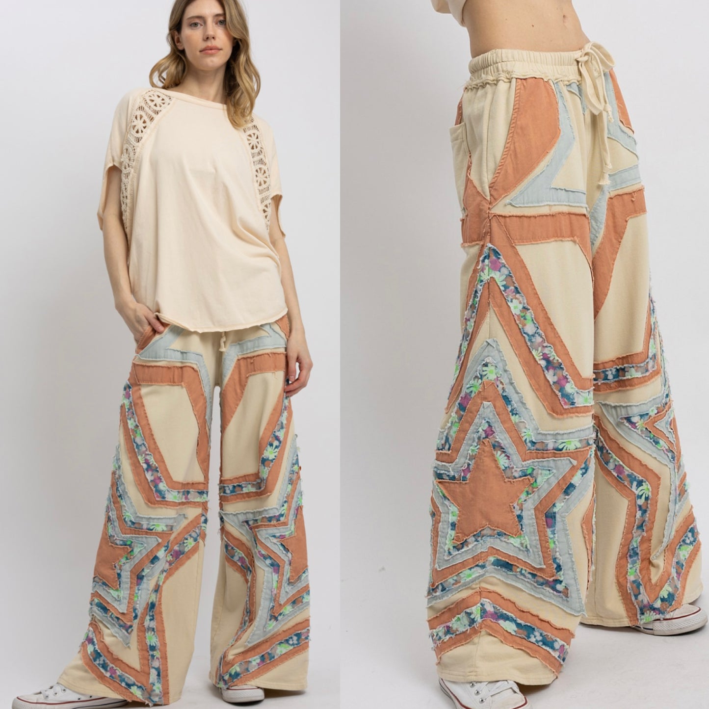 Blue-Velvet, Boho Star Patchwork Pants