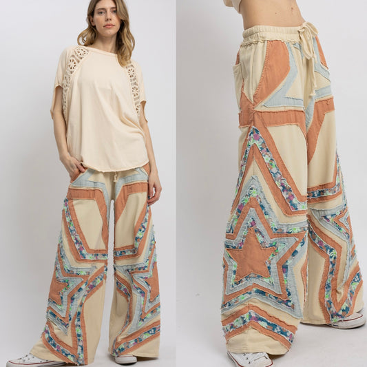 Blue-Velvet, Boho Star Patchwork Pants