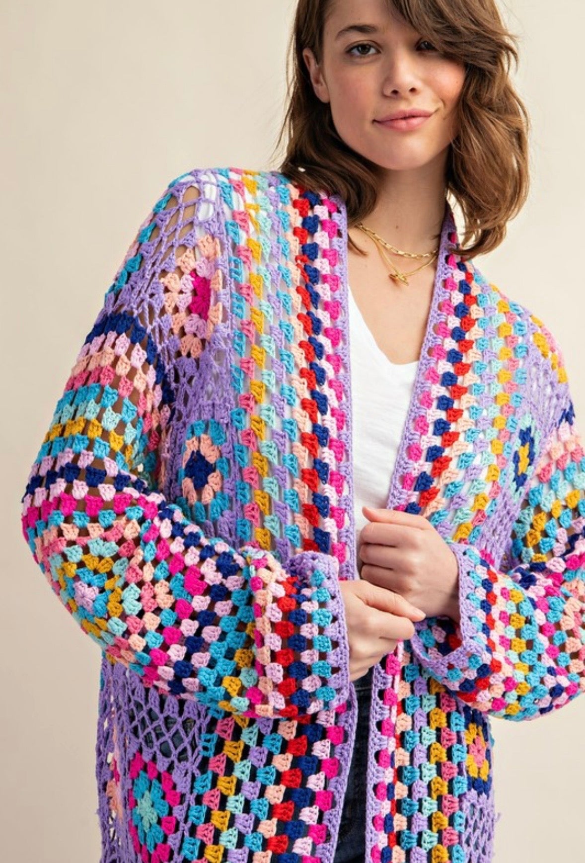 Purple Granny Square Duster w/ Fringe detail