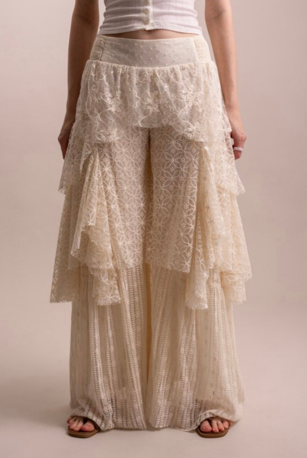 Blue Velvet Cascading Lace Ruffle Pants