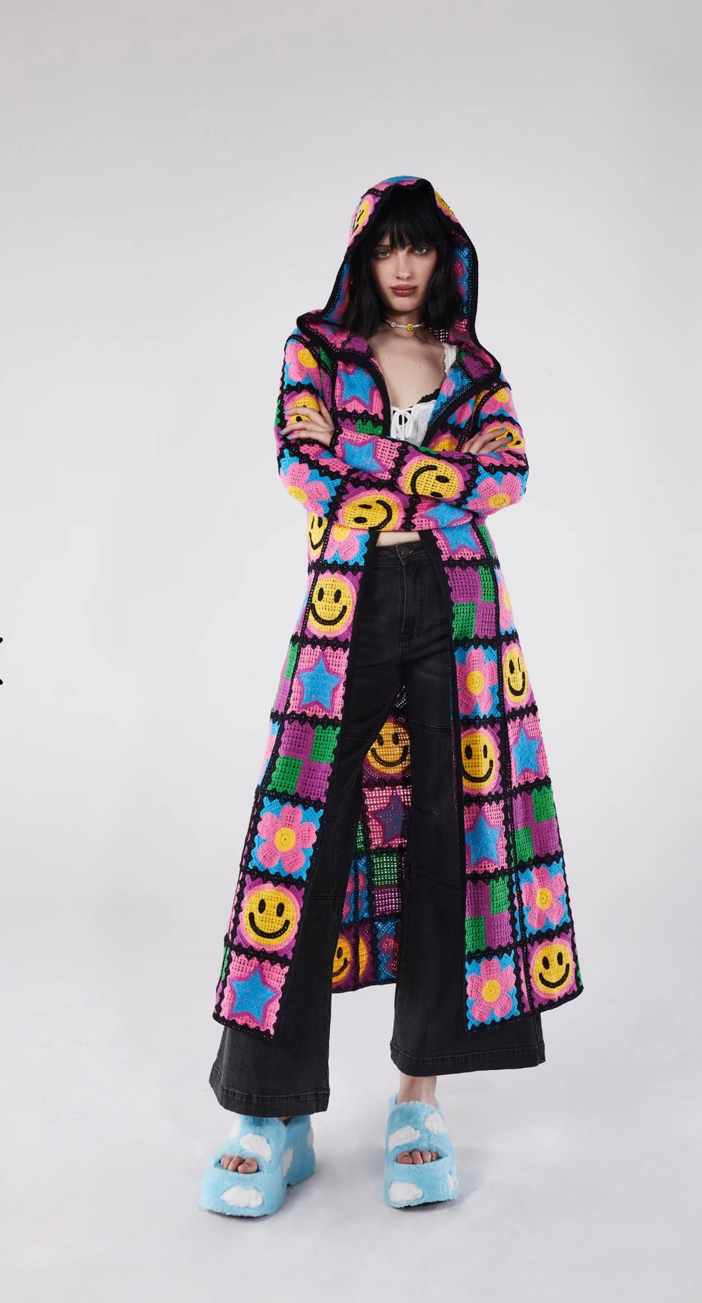 Happy Smiley Crochet cardigan Duster