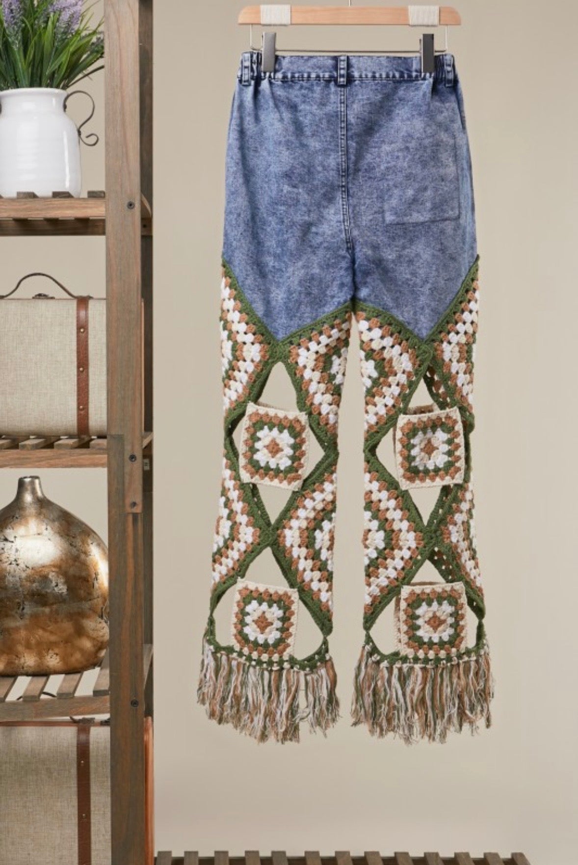 Mello Boho Granny‑Square Crochet Fringe Pants