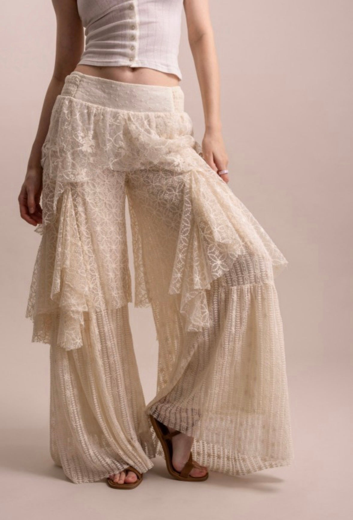 Blue Velvet Cascading Lace Ruffle Pants