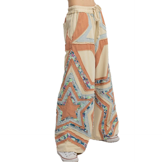 Blue-Velvet, Boho Star Patchwork Pants
