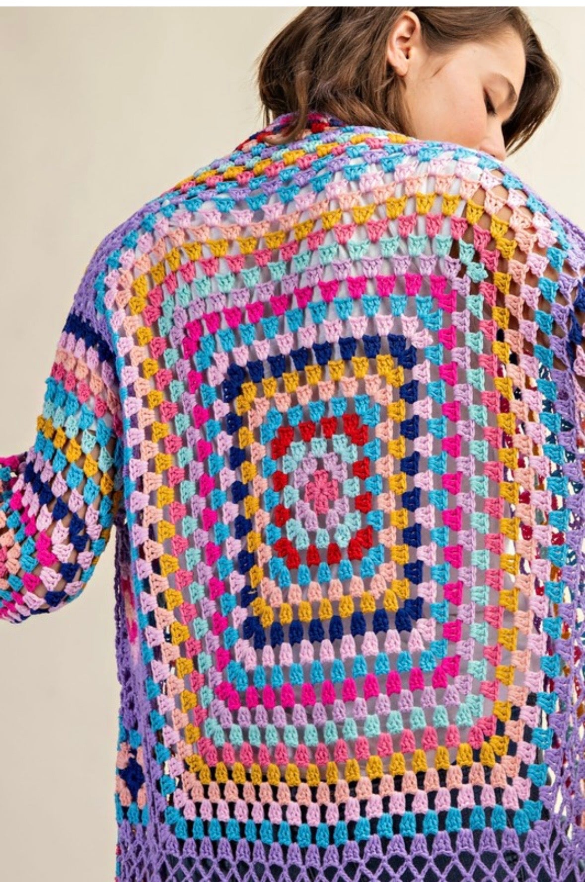 Purple Granny Square Duster w/ Fringe detail