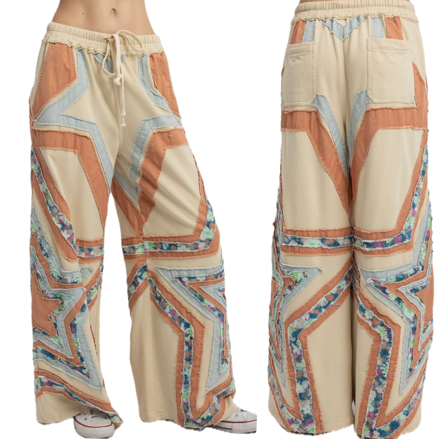 Blue-Velvet, Boho Star Patchwork Pants