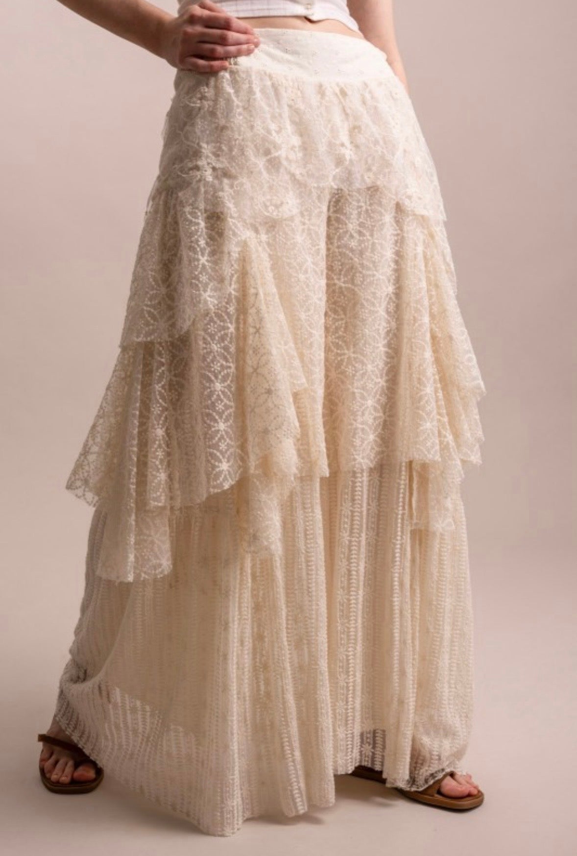 Blue Velvet Cascading Lace Ruffle Pants