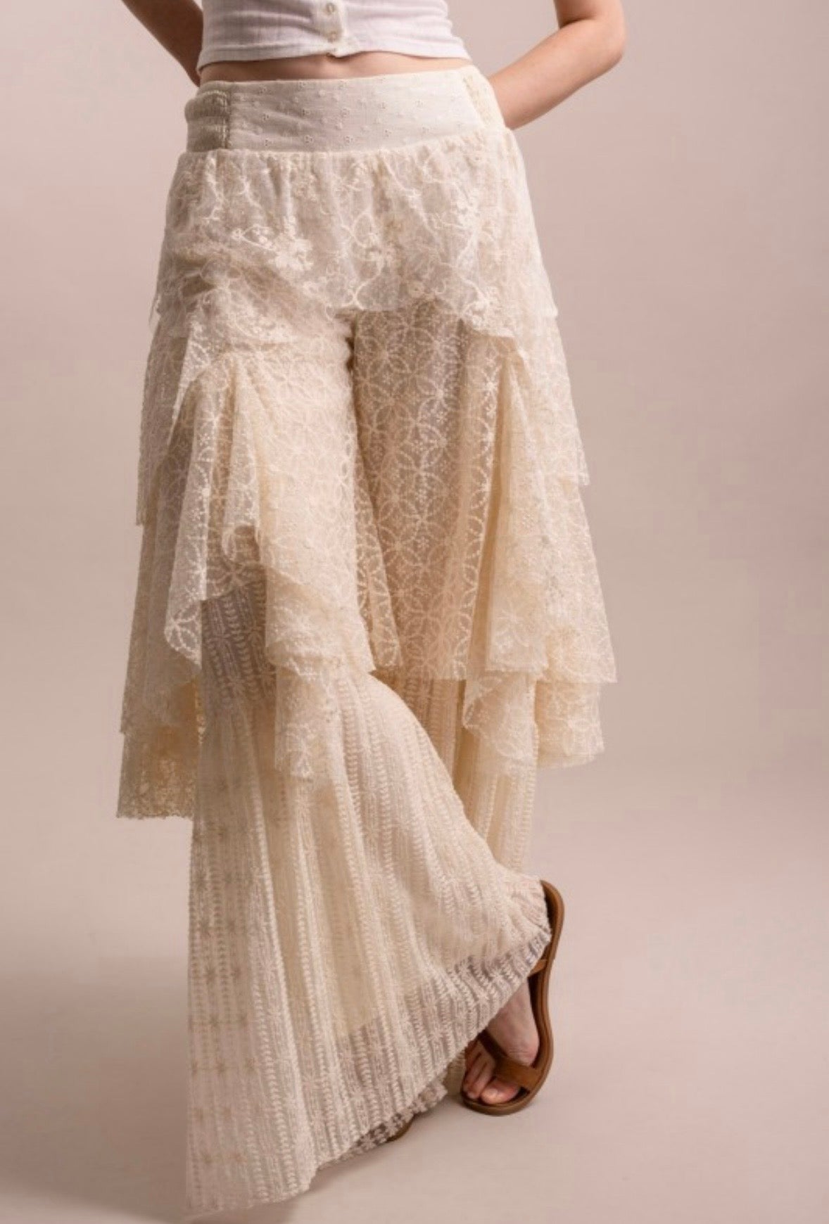 Blue Velvet Cascading Lace Ruffle Pants