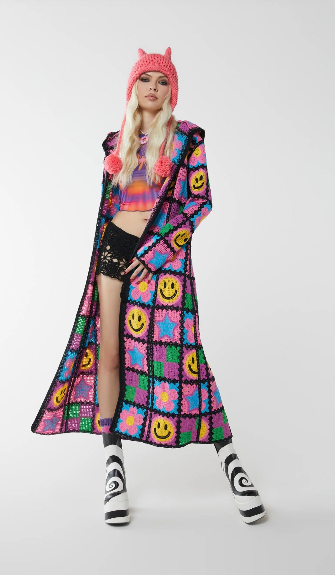 Happy Smiley Crochet cardigan Duster