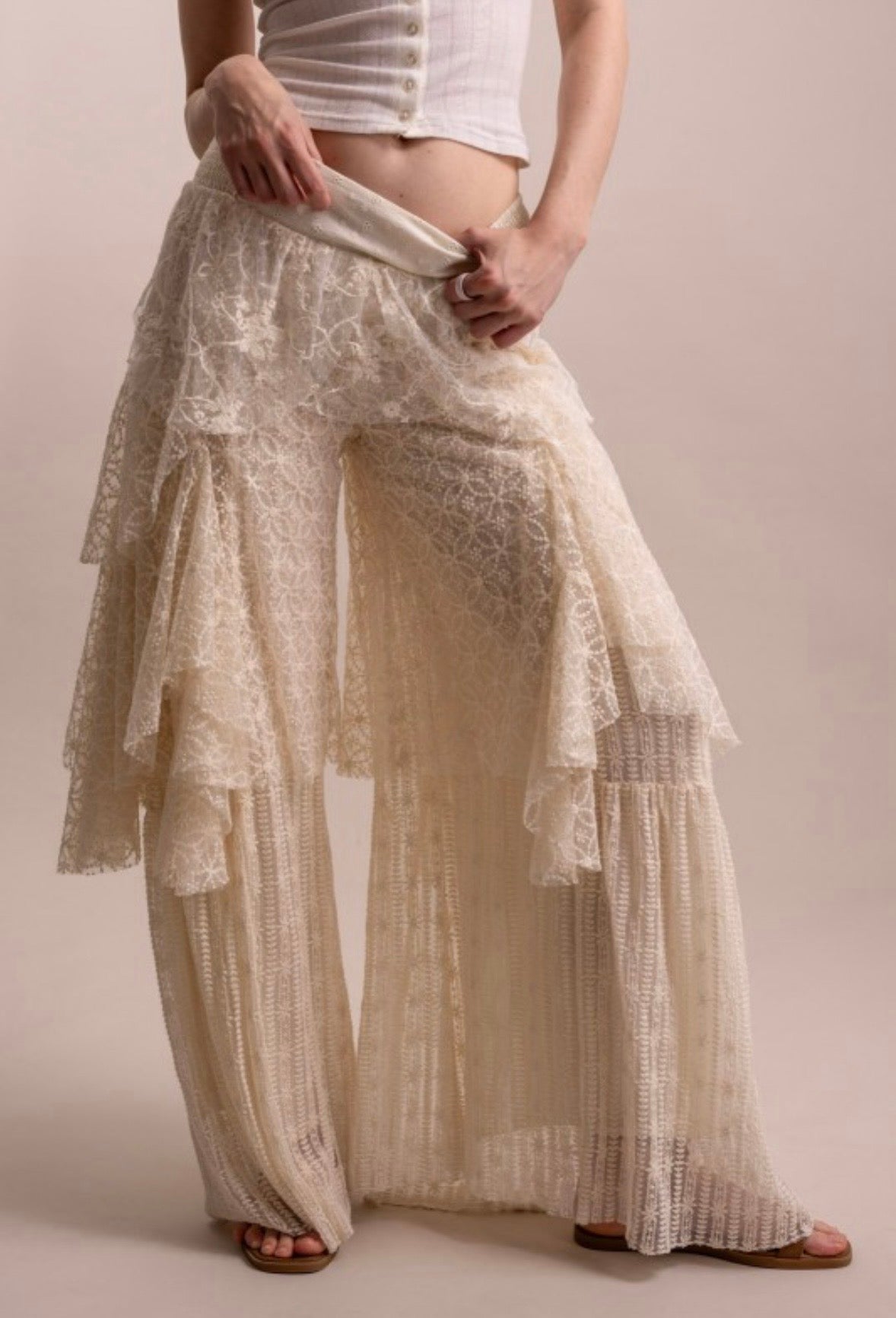 Blue Velvet Cascading Lace Ruffle Pants