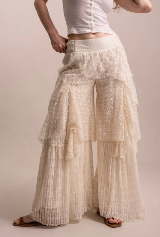 Blue Velvet Cascading Lace Ruffle Pants
