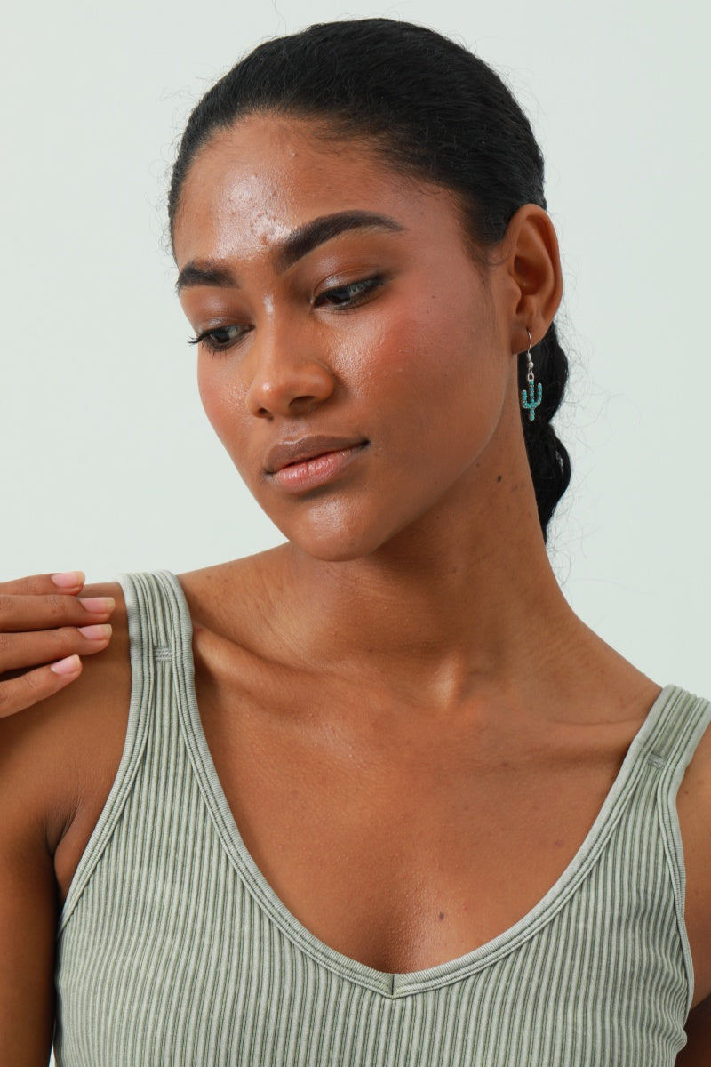 Turquoise Cactus Drop Earrings - Bohemian Desert Style 🌵
