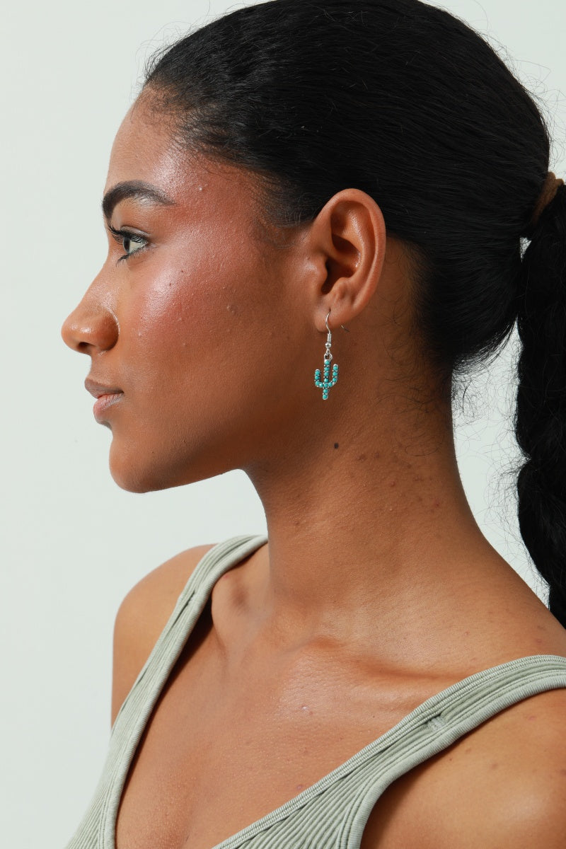 Turquoise Cactus Drop Earrings - Bohemian Desert Style 🌵