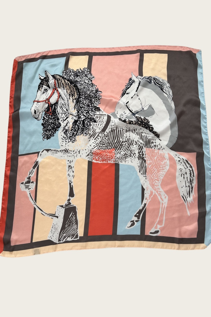 Equestrian Print Silk Scarf – Classic Horse Design 🐎🧣 Leto Collection