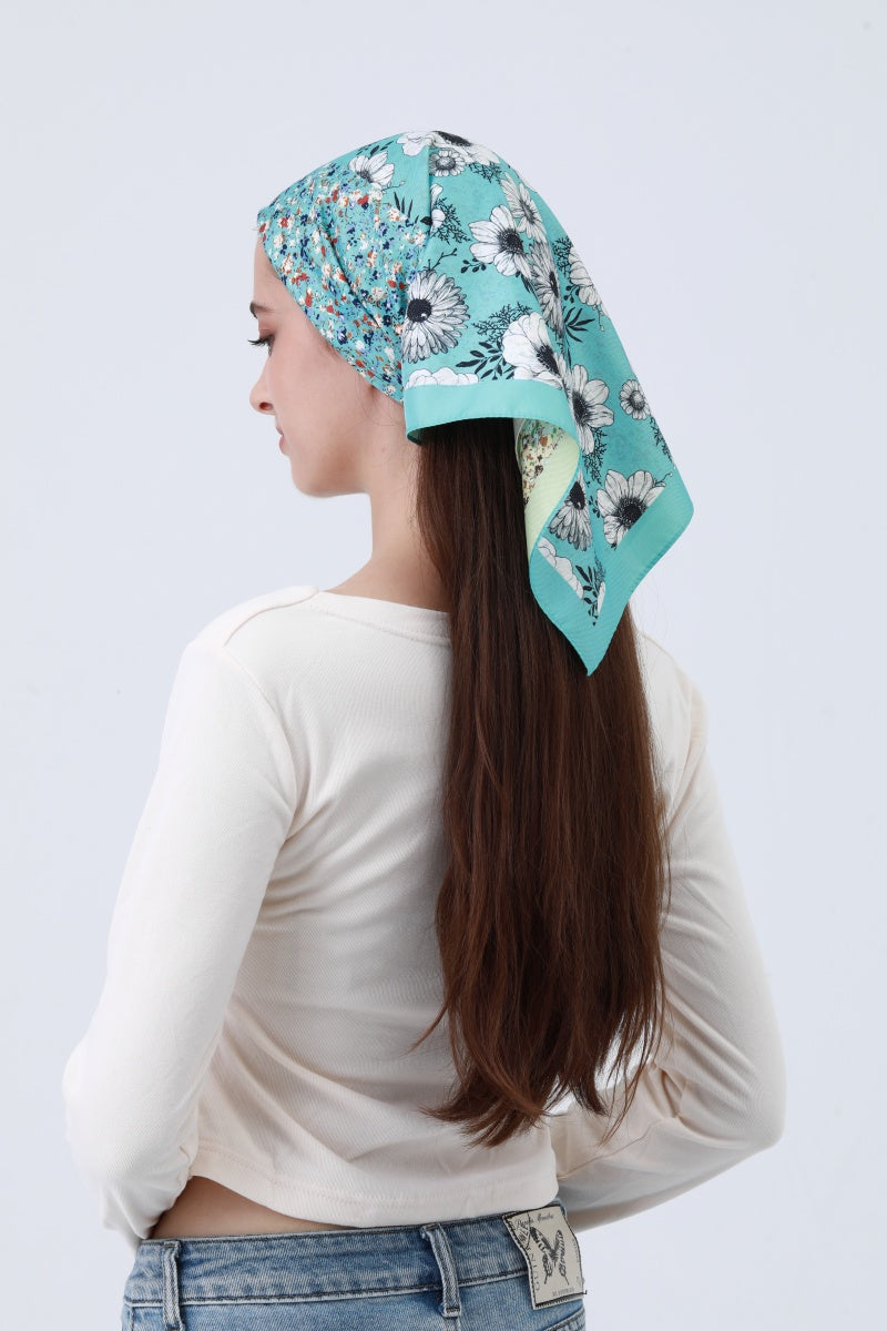 Dual-Tone Gingham Floral Bandana – Reversible Silky Square Scarf 🌸🎀 Leto Collection