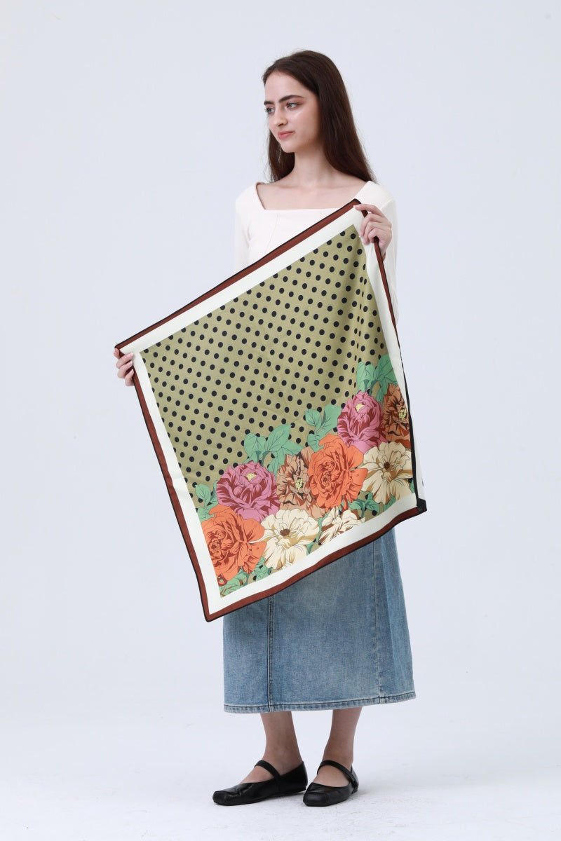 Polka Dot & Floral Reversible Bandana - Two-Way Silky Scarf 🌸🧣 Leto Collection