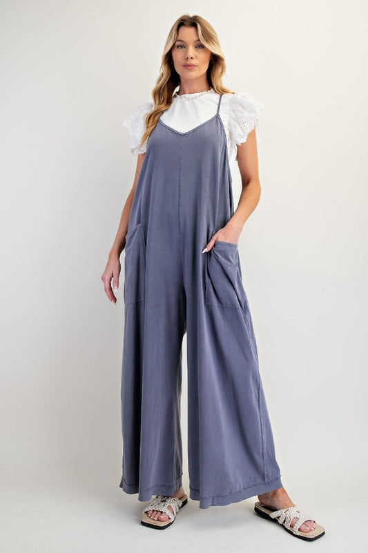 Easel Jumpsuit, Teal or Grey, Cotton/spanex