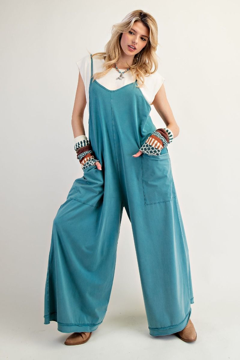 Easel Jumpsuit, Teal or Grey, Cotton/spanex