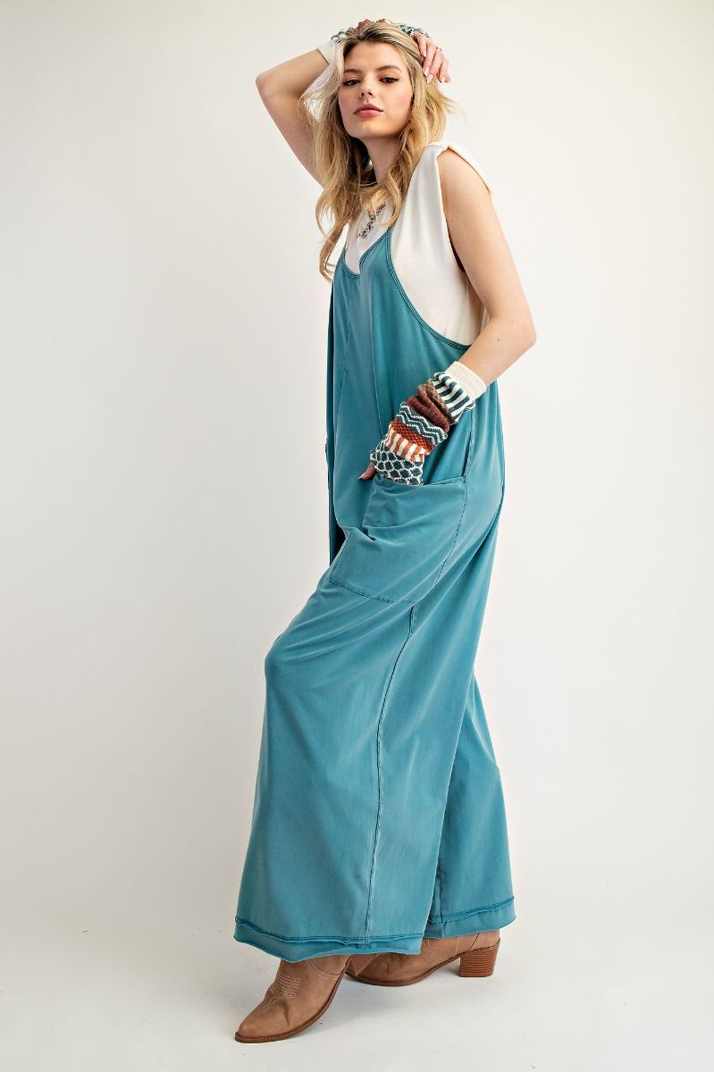 Easel Jumpsuit, Teal or Grey, Cotton/spanex