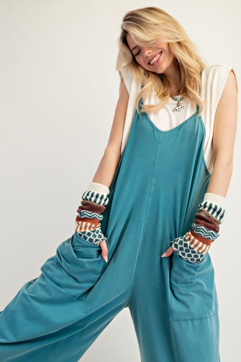 Easel Jumpsuit, Teal or Grey, Cotton/spanex